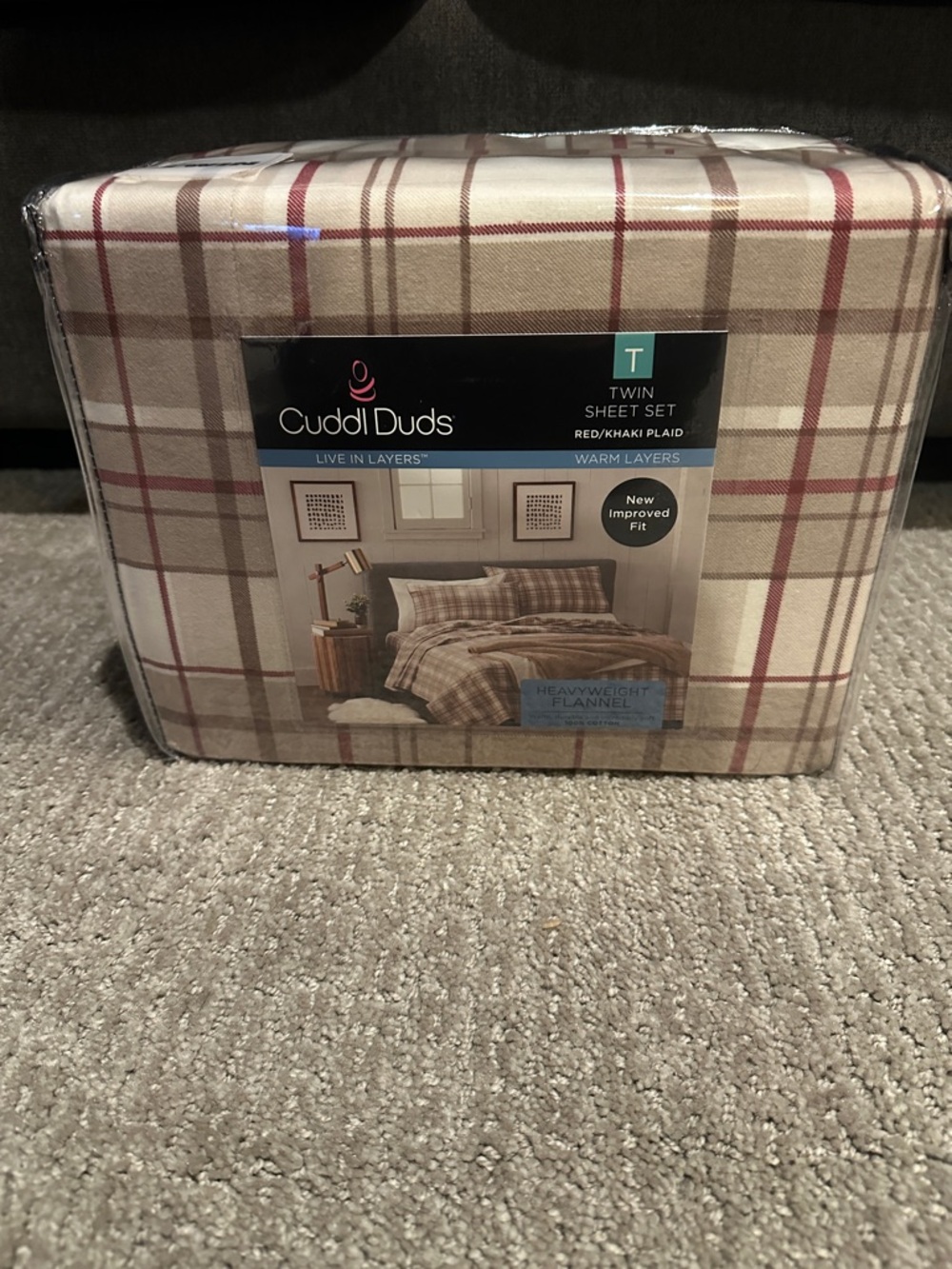 Cuddl Duds flannel Twin Sheet Set - Beige, Brown, Khaki & Red Plaid- 100% cotton